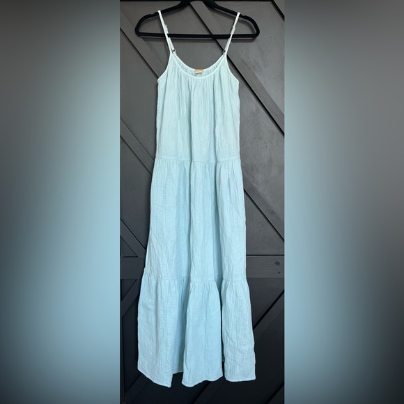 Magaschoni Organic Cotton Tiered Maxi Dress in Light Blue - Picture 1 of 3